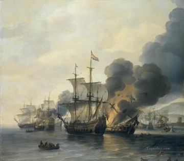Van Diest Battle of Leghorn Naval Battles Oil Paintings